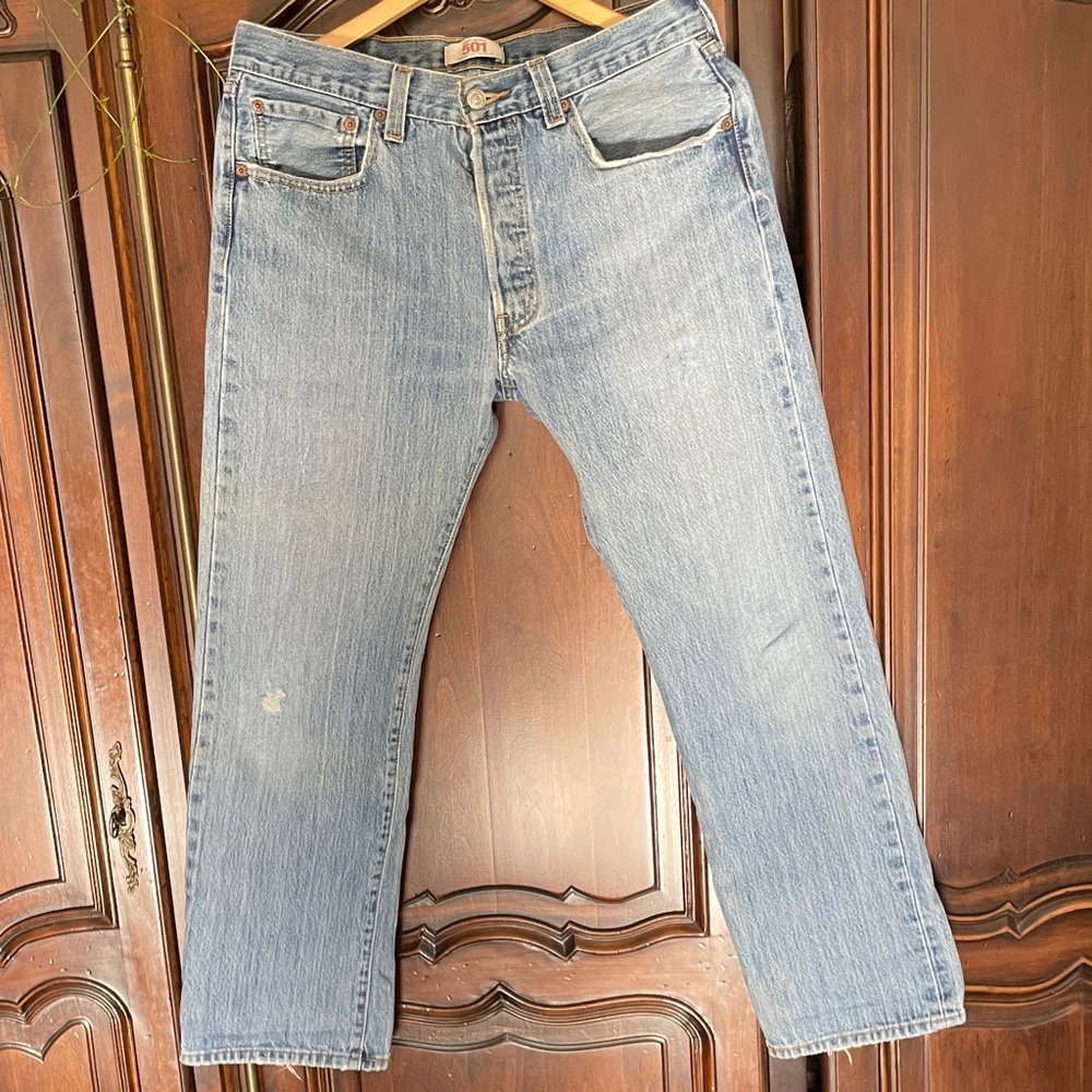 Levi's original 501s Light Blue Straight Jeans button fly size 32X29